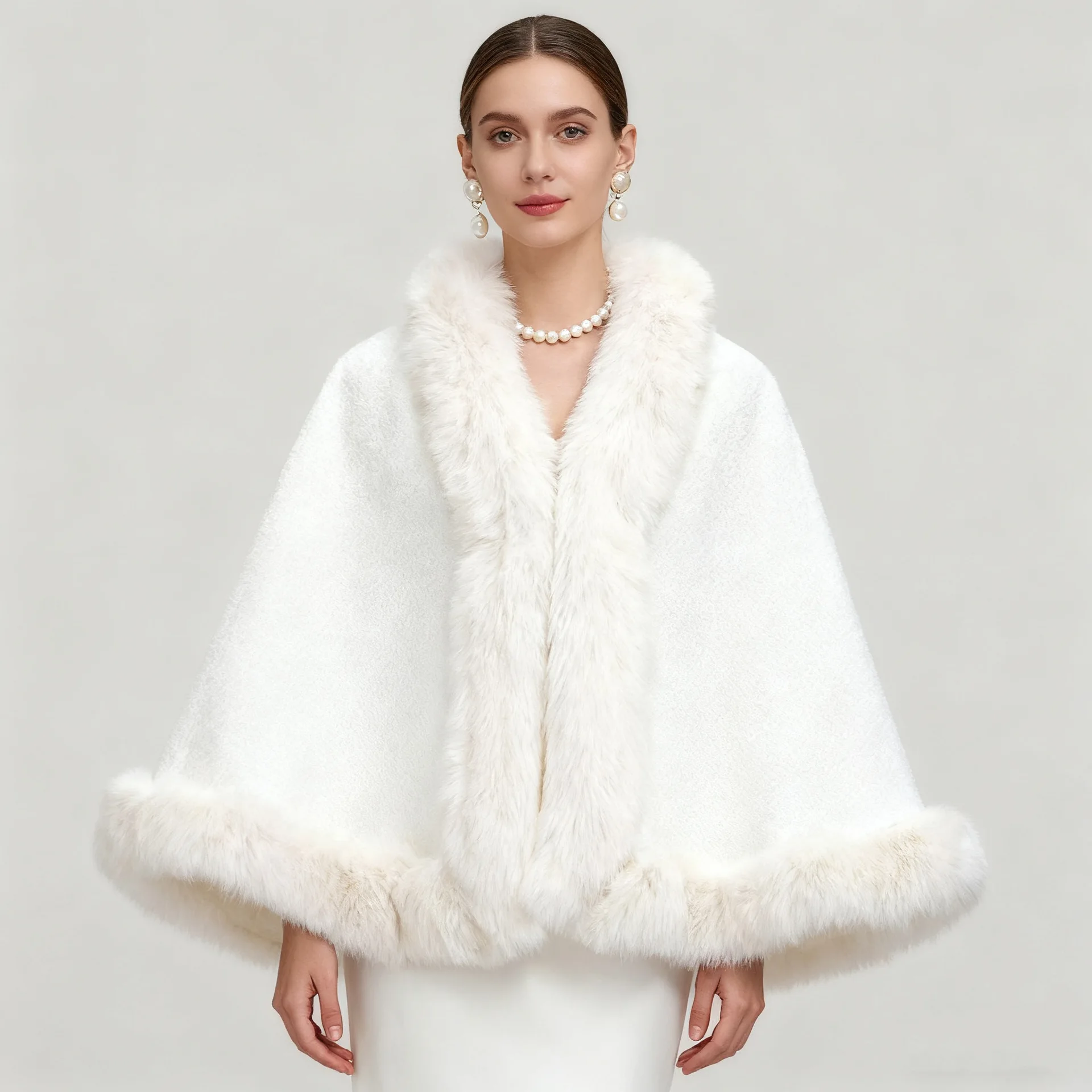 Autumn and Winter New Imitation Mink Fur Collar Cape Shawl Women's Plus Size Knitted Cardigan Loose Cloak Jacket