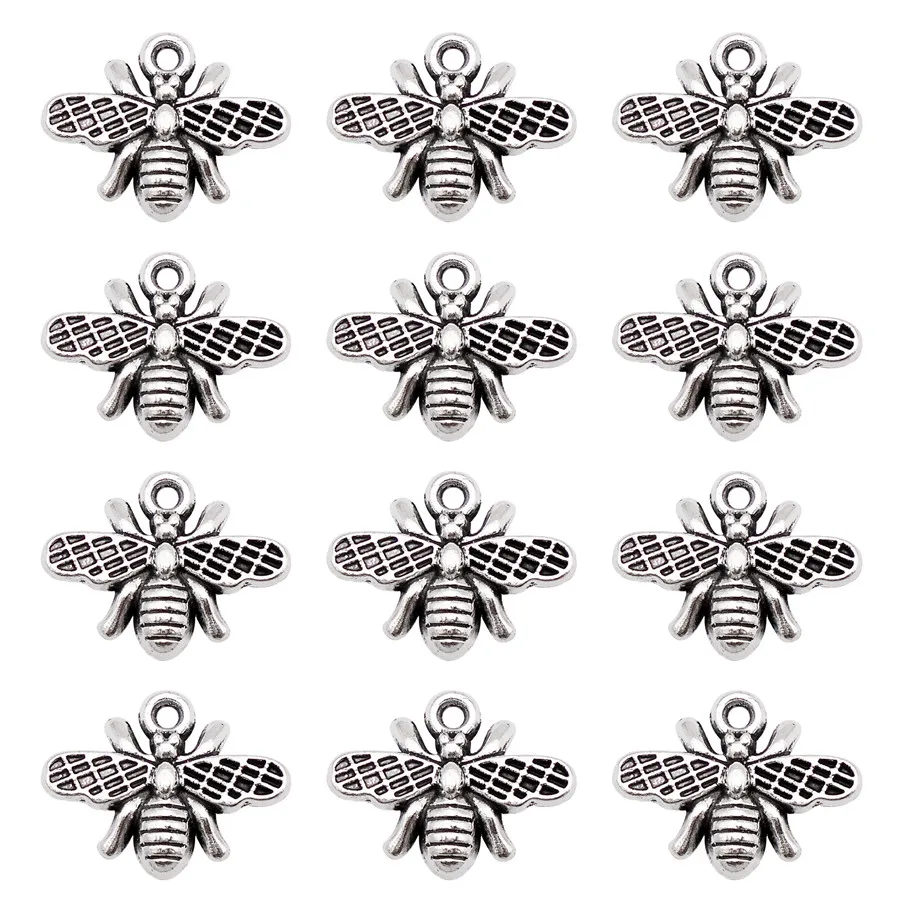 GraceAngie 30PCS Zinc Alloy Bee Charms Antique Silver Color Honeybee Insect Pendant Necklace Bracelet Handmade Jewelry Accessory