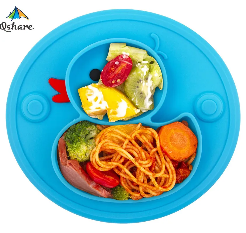 Qshare Baby Divider Cutlery Suction Cup Silicone Plate Toddler Feeding Plate BPA Free NonSlip Severice Dish Food Container