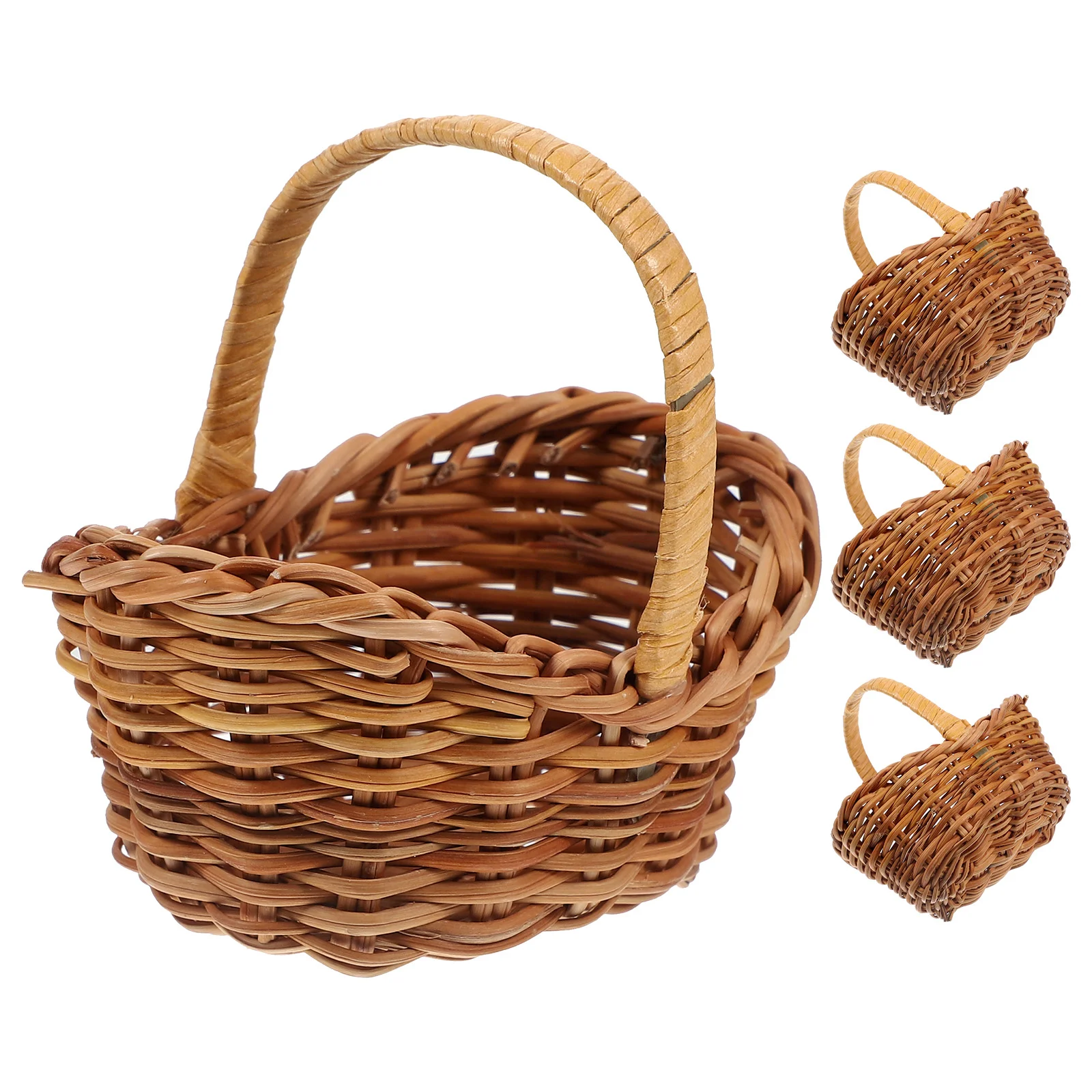 4 Pcs Natural Rattan Woven Mini Flower Baskets Home Decor Photo Prop Pretend Play House Landscaping Rustic Delicate