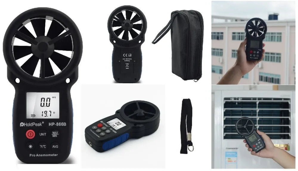 HoldPeak HP-866B Anemometer Digital Anemometer Wind Speed Measurement Wind Device Handheld with Carry Bag