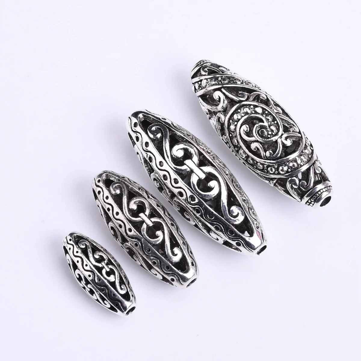 5pcs Oval Rugby Shape 18x8mm 27x11mm 36x13mm Tibetan Silver Color Buddhist Hollow Metal Beads For Jewelry Making DIY Findings