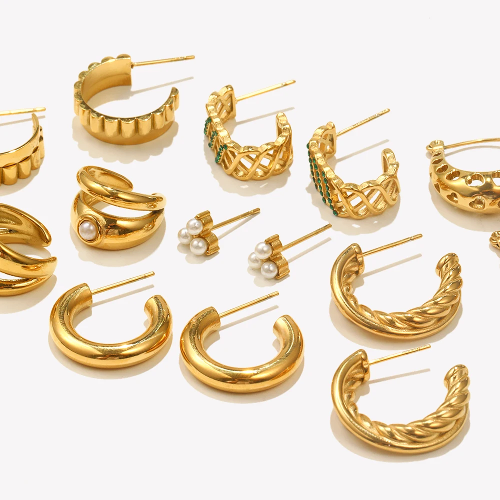 E.B.belle 18K مطلية بالذهب الفولاذ المقاوم للصدأ الحد الأدنى C-شكل الجوف شبكة القلب الملتوية وأقراط للمرأة مجوهرات العصرية