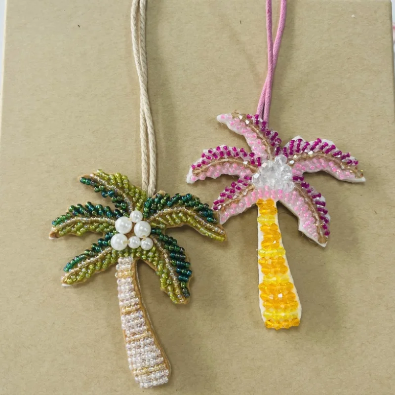 

3D Handmade Coconut Tree Pendant Rhinestone Clothing Sew On Patch Hanging Rope Pendant Crystal Lanyard Keyring Bead Bag Pendant