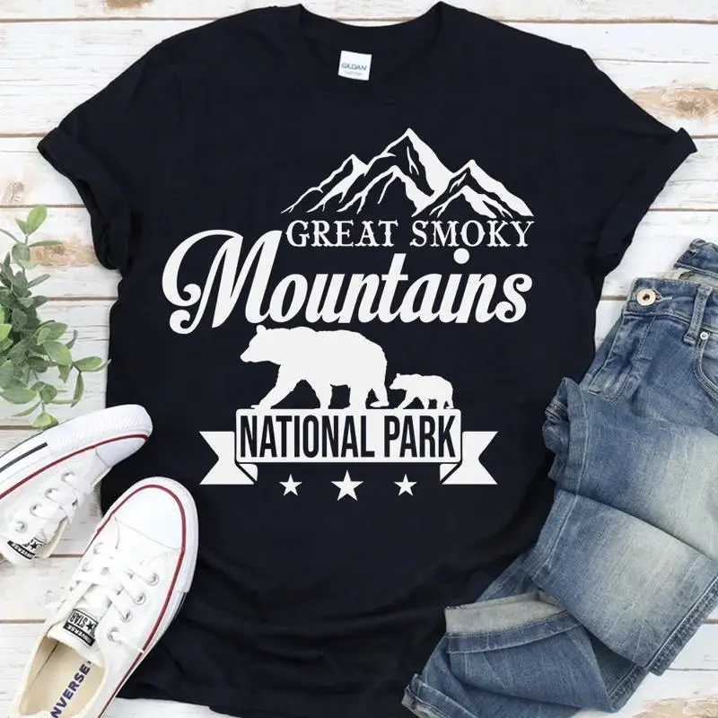 Мужская футболка в стиле ретро с дымчатыми горами, забавная футболка с аппликацией в национальном парке природы Мужская футболка в стиле ретро с дымчатыми горами, забавная футболка с аппликацией в национальном парке природы