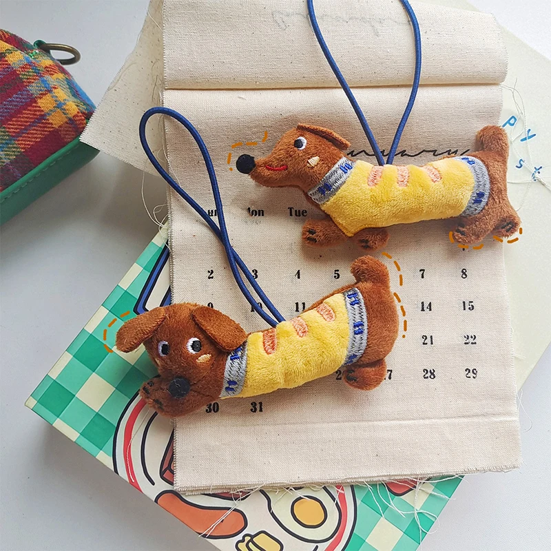 Kawaii Dachshund Plush Doll Cartoon Stuffed Puppy Keychain Pendant Backpack Charm Lovely Bag Hanging Decoration Kid Gifts