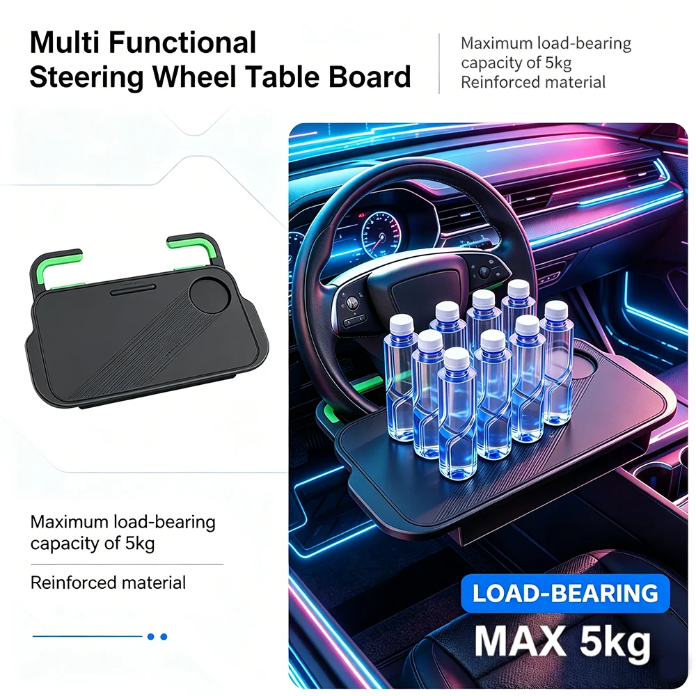 Multi Functional Steering Wheel Table Board Car Steering Wheel Desk Tray Foldable Portable Driver Workstation for Travel &Dining