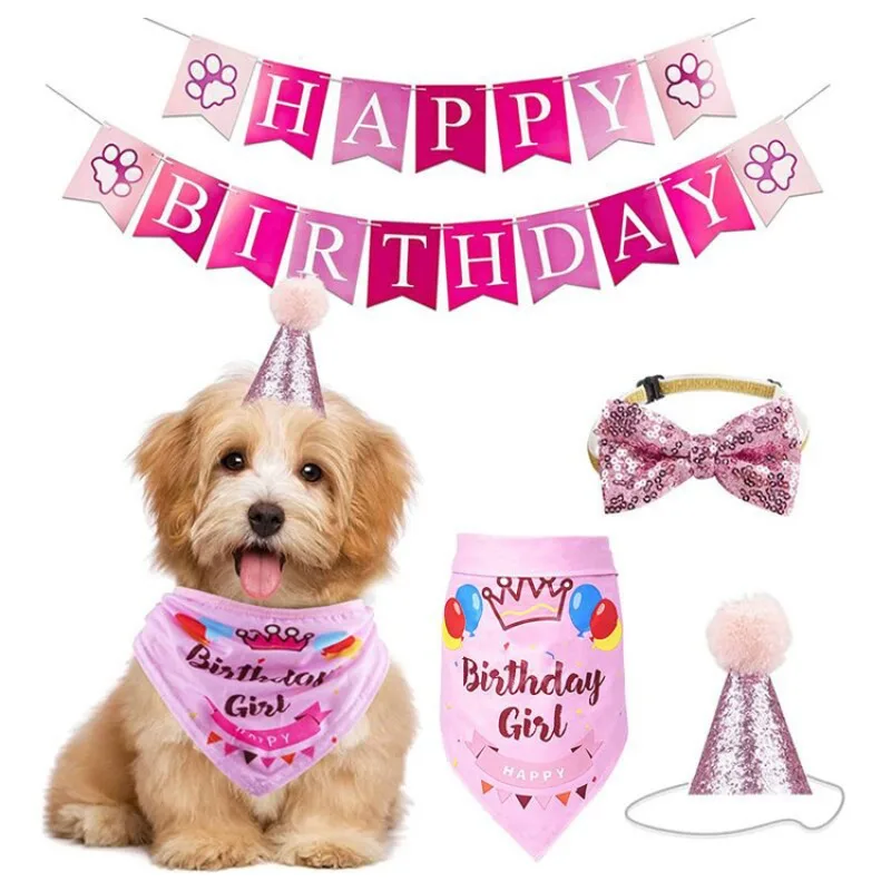 

Dog Birthday Banner Pet Party Decorations Paw Print Happy Birthday Sign Puppy Celebration Supplies for Dogs Cats