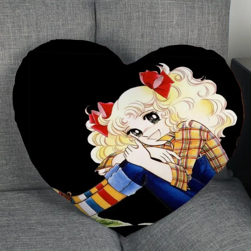 Custom Anime Candy Candy Pillow Case fodera per cuscino con cerniera a forma di cuore Soft No Fade federe per cuscini tessili per la casa decorativi