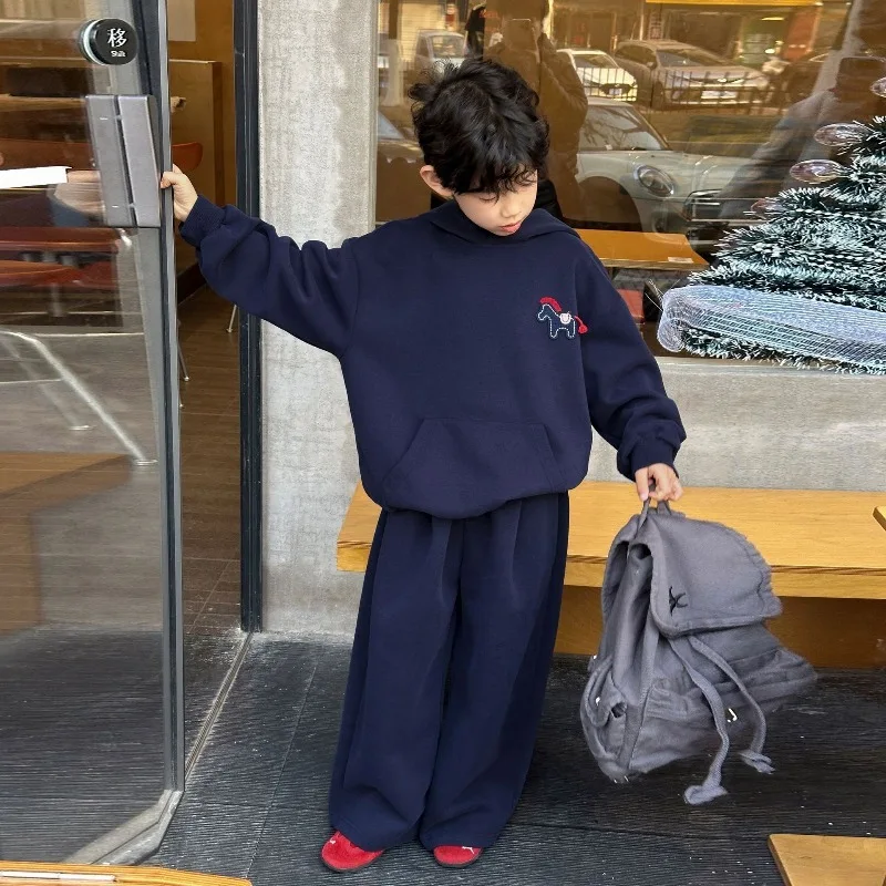 Boys' Sports Suit 2026 New Style for Spring and Autumn Children's Hooded Loose Casual Long-sleeved Shirt and Pants Two-piece Set