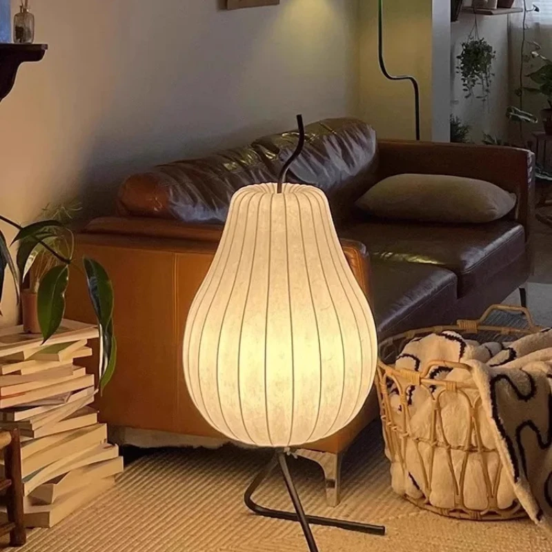 

Vintage Cream Pear Floor Lamp, Japanese Retro Style Living Room Light, Minimalist Aesthetic for Bedroom, Cozy Carpet Ambience