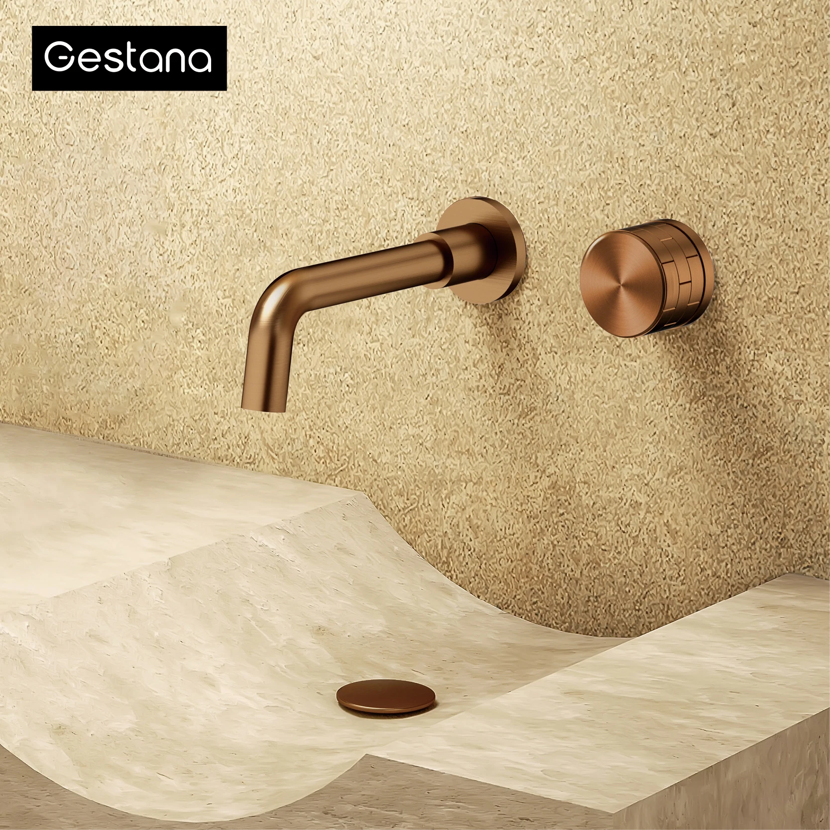 

Minimalist brass brushed gold rose gold wall mounted basin faucet modern embedded 2-hole hot and cold water bathroom mixer