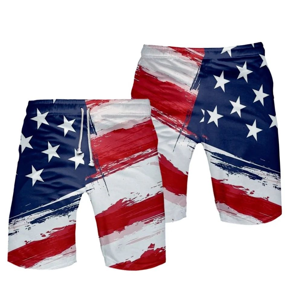 Pantalones cortos con estampado de bandera de EE. UU. En 3D para hombre, bañadores cortos de dibujos animados para playa, trajes de surf deportivos de hip hop, Verano