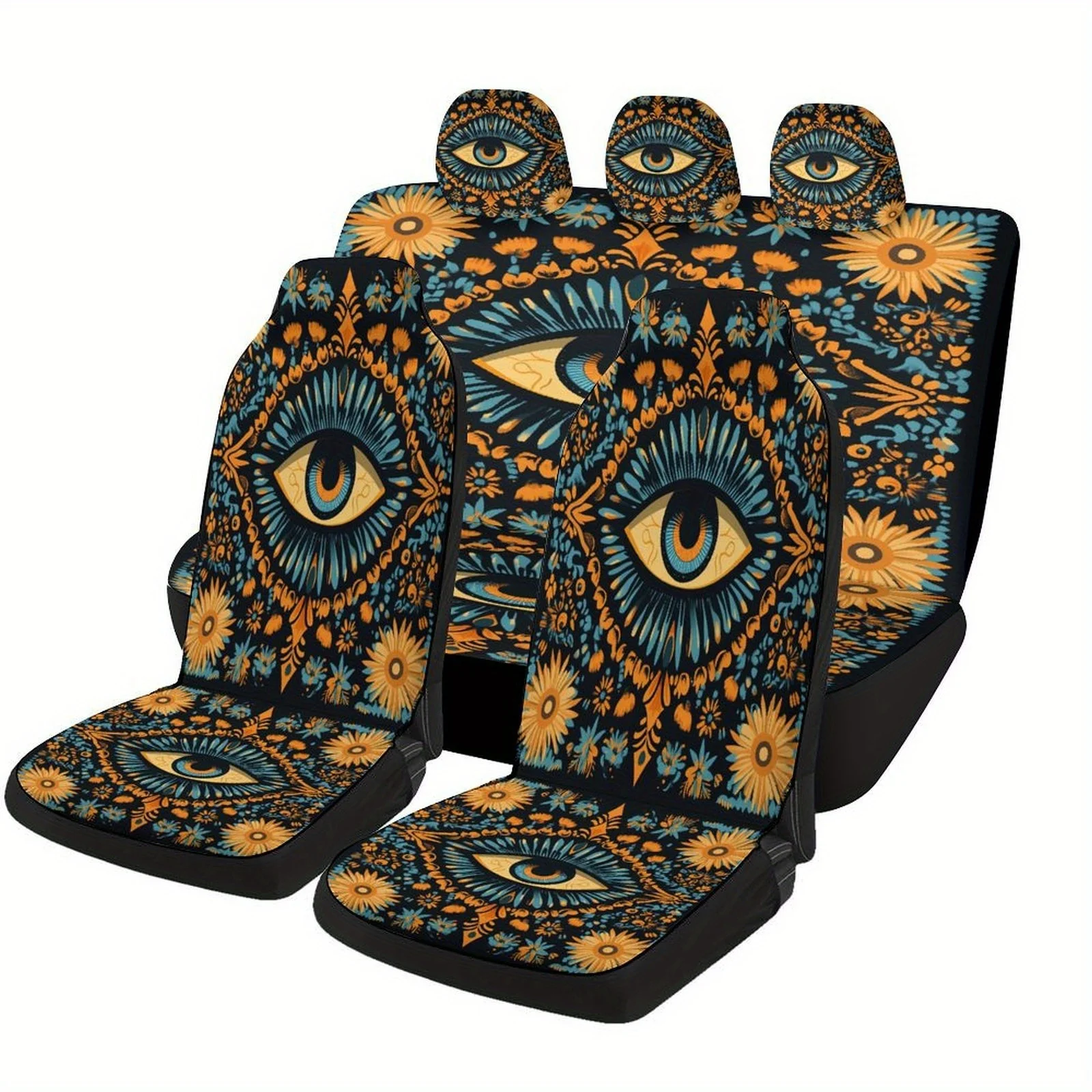

Evil Eye Mandala Themed Car Seat Cover Set For Most Cars, Fashion Novelty Car Seat Protector Covers Full Set, Universal Car Seat