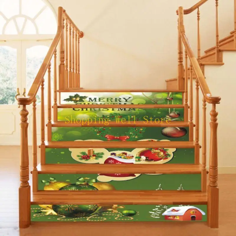 KX4B 6PCS / SET Christmas Series Série d'escalier d'escalier Sticker Auto-Adhesive D