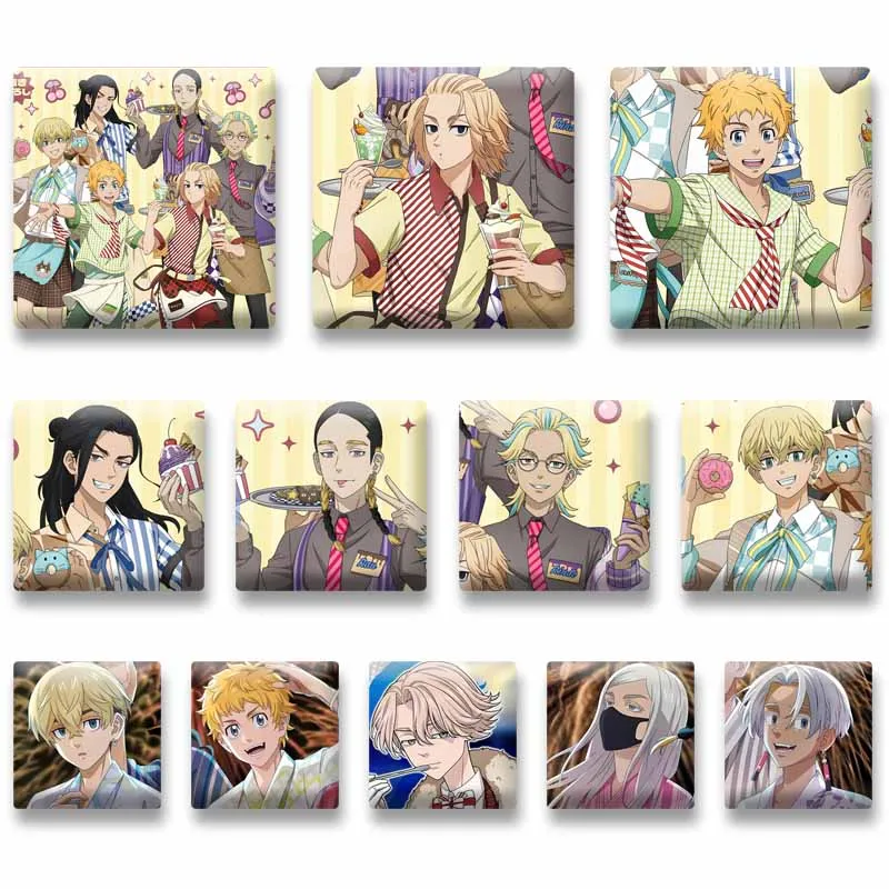 Tokyo Revengers Cartoon Square Badge Cool Anime Boys Lapel Pins for Backpack Briefcase Clothes Snap-in Jewelry Brooch Toys Gifts