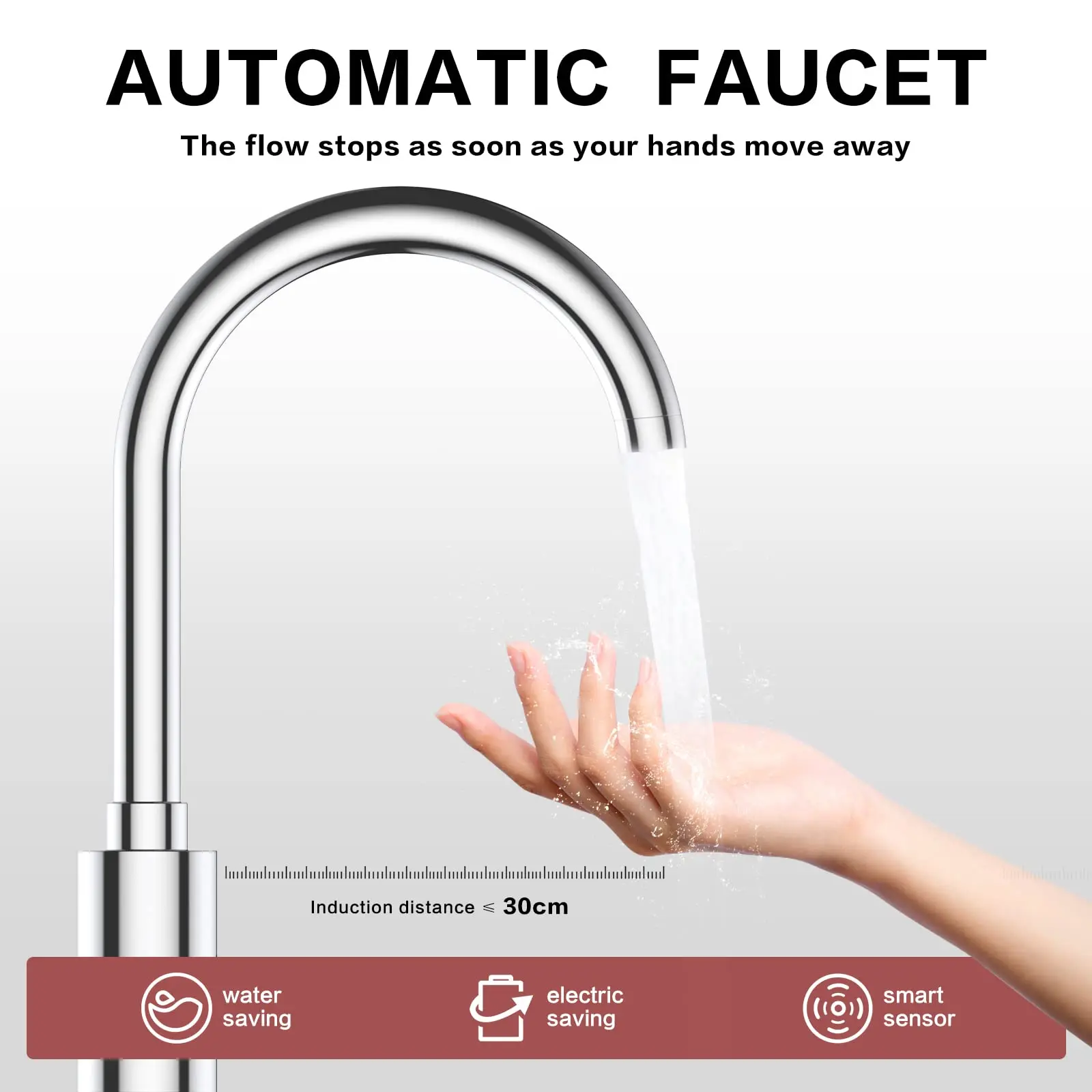 interhasa! Touchless Bathroom Faucet Chrome Automatic Bathroom Sink Faucet with Hole Cover Plate Water Tap with Control Box