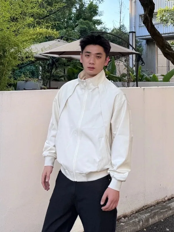 

American Sle Casual Stand Collar Tee-Proof Jaet Pure Color Retro Outdoor Workwear Flight Jaet Versatile Outerwear