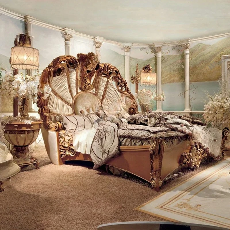 Luxury Bed Solid Wood Aesthetics Romantic Comfortable Adult Bed High Quality Designer Princess Castle Beliche Fur