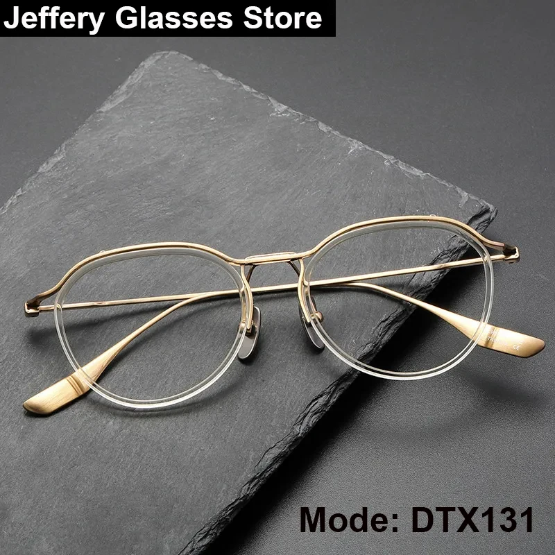 

Handmade Pure Titanium Glasses Frame Men Women Fashion Oval Half Rim Design Optical Eyeglasses Anti Blue LightEyewear DTX131