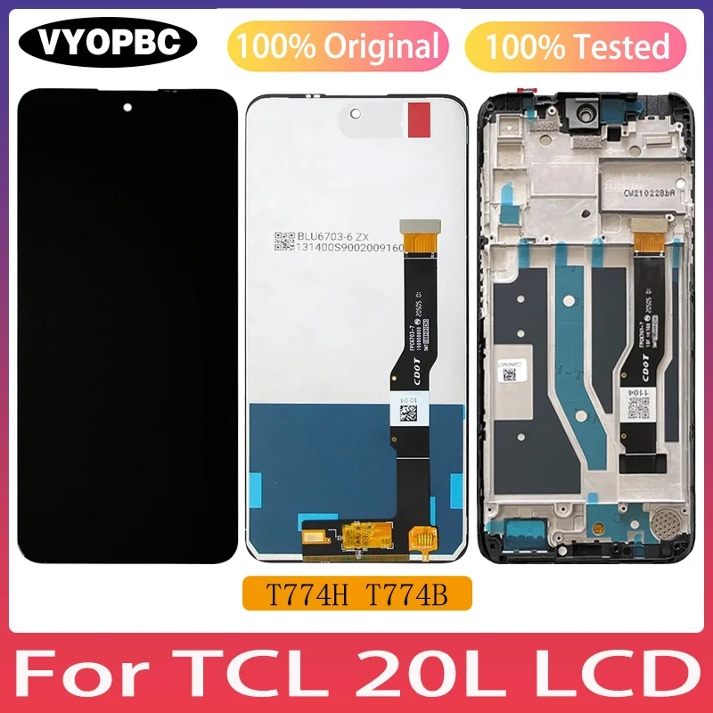 For TCL 20L Original LCD Display With Frame Panel Digitizer Assembly Repair Replacement Parts T774H T774B Touch Screen