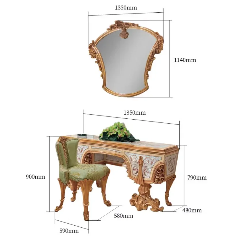 European luxury dressing table Italian shell parquet solid wood carved makeup mirror makeup table furniture customization