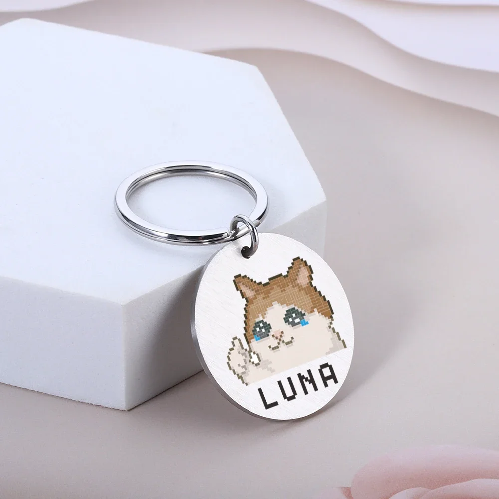 Personalized Pixel Cat Tags Stainless Steel Pendant Pet Nameplate Customized Pet ID Tag Print Puppy ID Collar Accessories