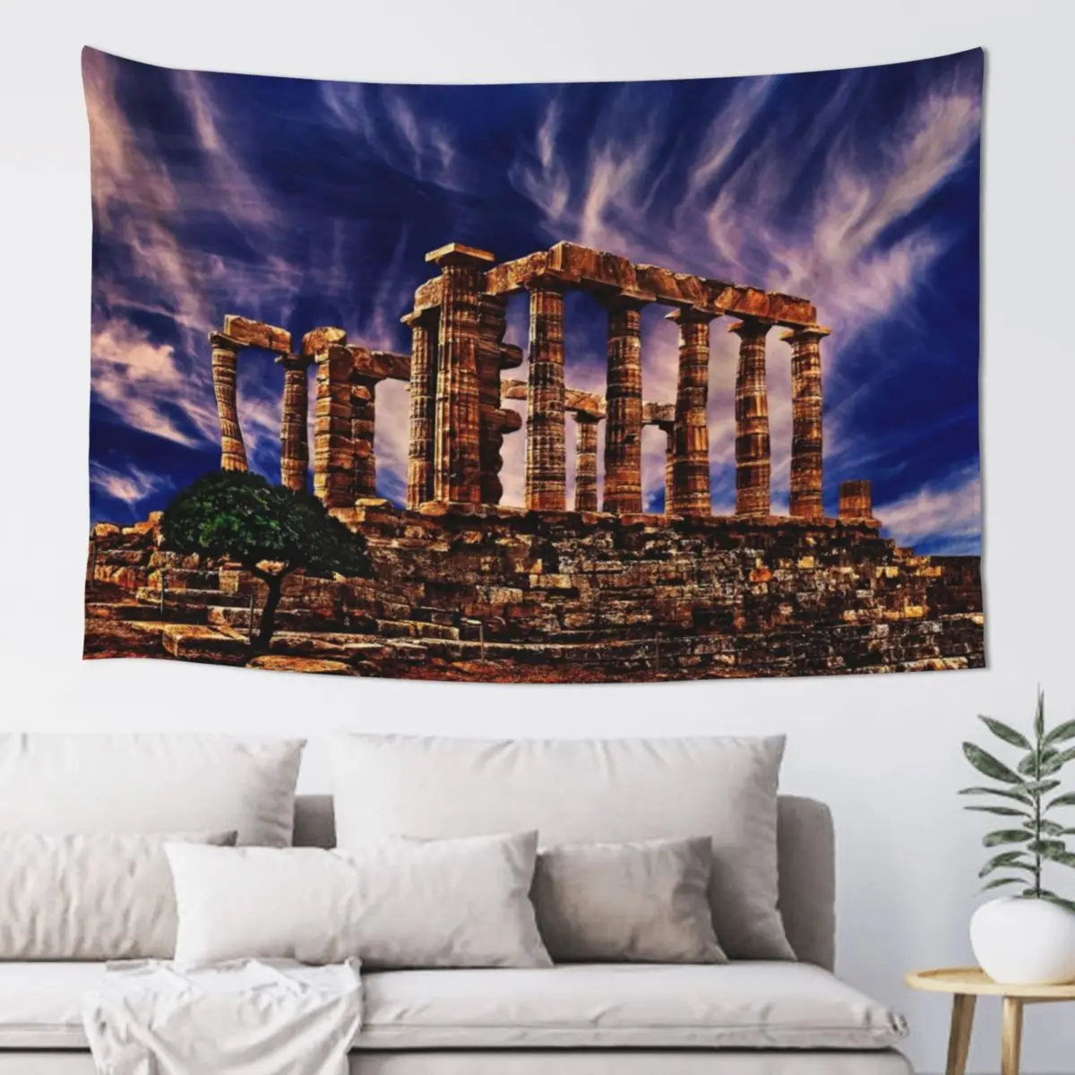 Temple Of Poseidon Greek Ruins Fine Art Print Tapestry Wall Mural Decoration For Rooms Wall Deco Tapestry