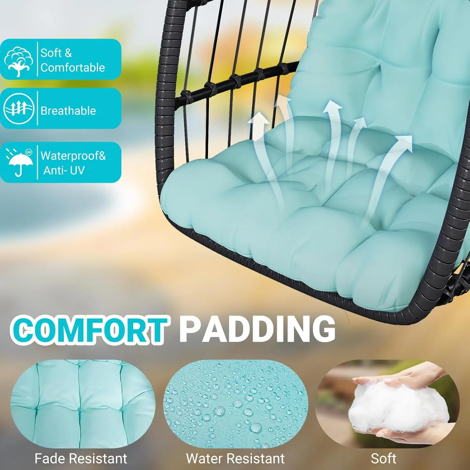 Egg Chair w/ Stand – Rattan Swing, 350 lbs, UV Cushion, Aluminum Frame