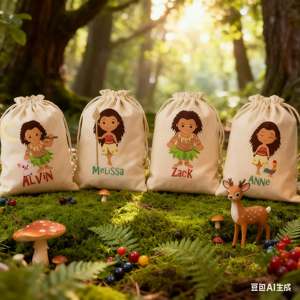 Benutzerdefinierte 4 Stücke Moana Partybevorzugung Taschen Kinder Moana Thema Geburtstag Party Dekoration Kordelzug Goodie Bag Babyparty Junge Mädchen Geschenk