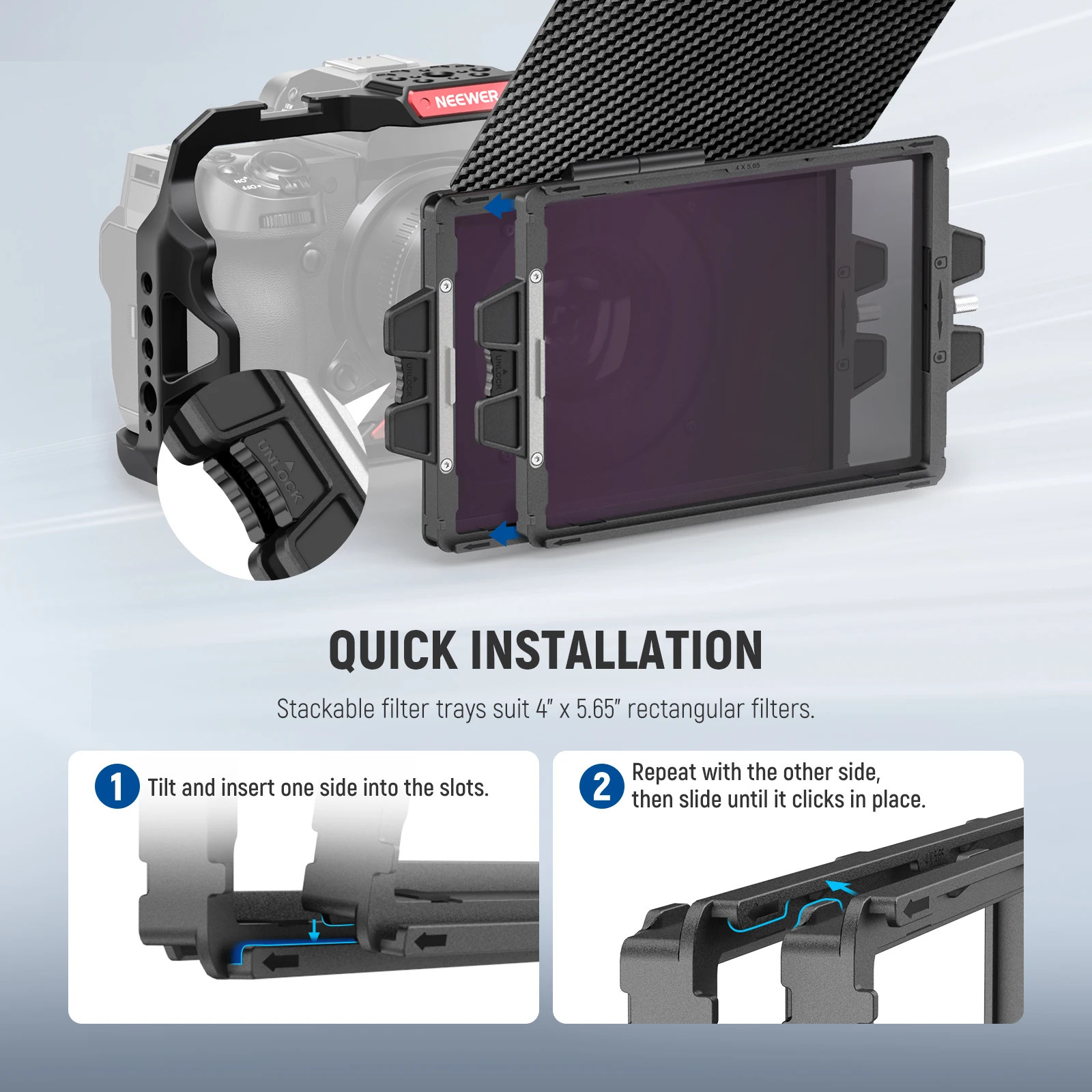 NEEWER Mini Matte Box Kit with 2X Square 4"x5.65" ND Filter, 1X Filter Tray, 4X Lens Adapter, Carbon Fiber Top Flag