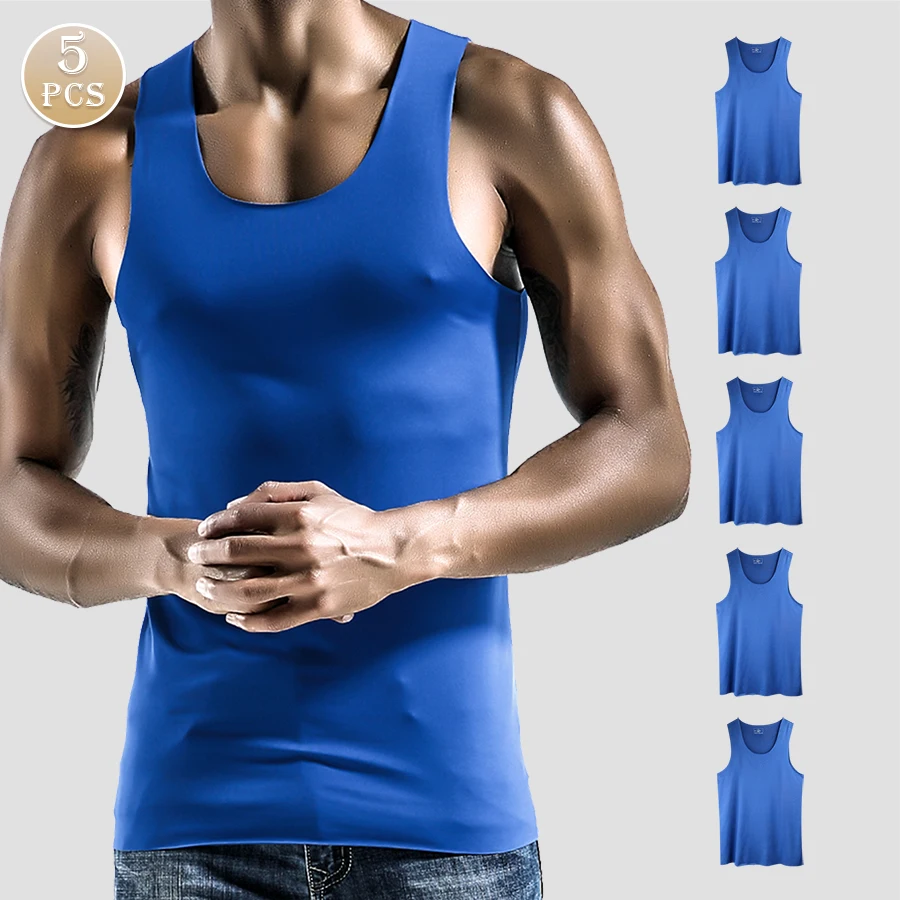 

5PCS Men's Vest Ice Silk Traceless Fitness Summer Slim Tight Breathable Underwear Youth Sports Hurdle Sleeveless Undershirt