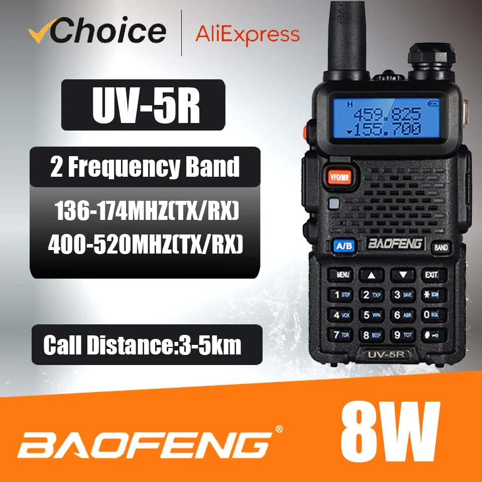 Baofeng officiel PRUV-5R 8W/5W Leic-Power Walperforated Talkie haute puissance touristes bande longue portée Portable déterminer UV 5R Radio