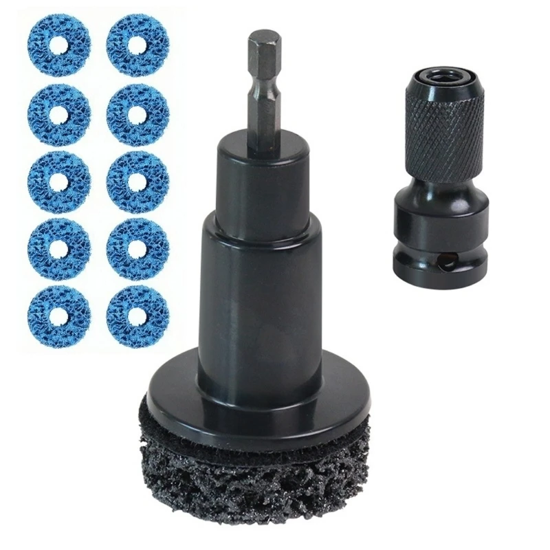 Drill Wheel Center Cleaner with Two-Connection Grinding Tool and 10 Abrasive Discs for Oxidation and Brake Dust Removal