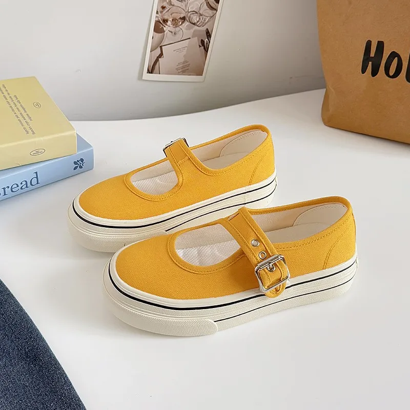 

Breathable Casual Ballet Thi Bot round Head Mary Jane Canvas oes Women's New 2025 Summer Flat Footwear Faionable