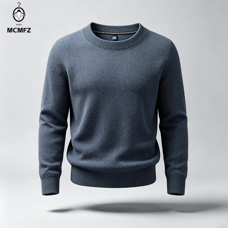 Mens Round Neck Long Sleeve Pullover Classic Honeycomb Knit Texture Stretch Fabric Casual Daily Male Warm Knitwear view 6