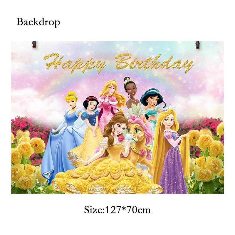 Disney Happy Girls Princess Dekoracja urodzinowa Jednorazowa zastawa stołowa Kubki Talerze Królewna Śnieżka Belle Balon Dostawy Baby Shower