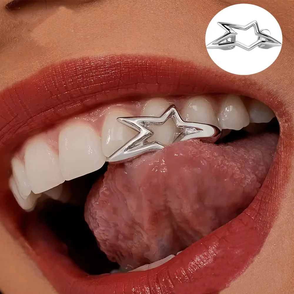RACHELZ Y2K هوتي كبير الجوف ستار الأسنان Grillz الهيب هوب إمالة لامعة الأسنان قبعات للنساء الرجال الأسنان مجوهرات هدية الكريسماس