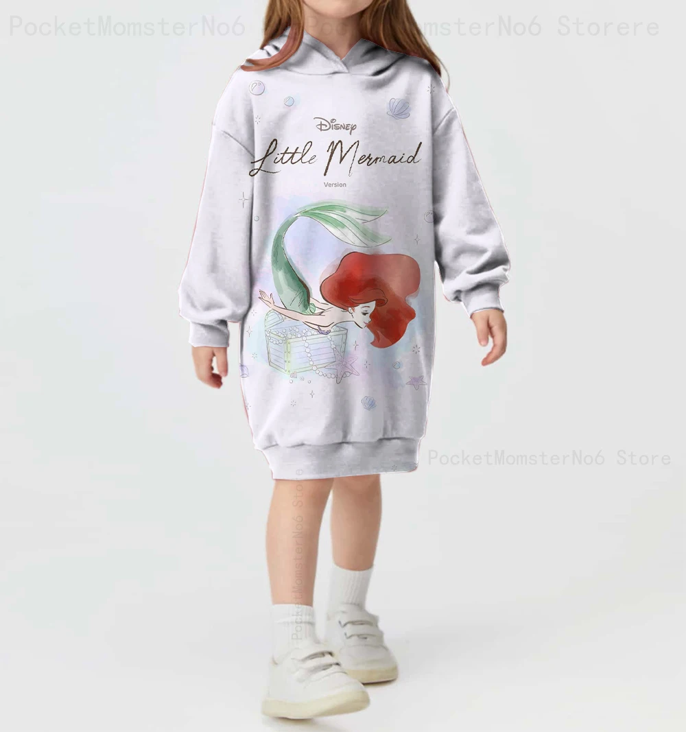 Girls Disney Mermaid Snow White Cinderella Print Girls Hoodie Dress Casual Comfortable Mid-Length Autumn and Winter Hoodie