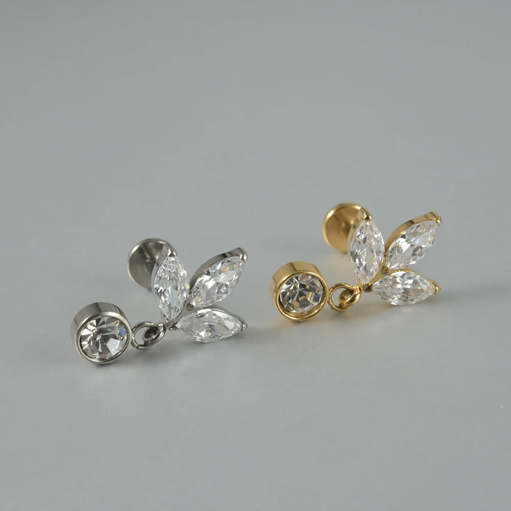 Opal Flower Cartilage Earrings, Solid Titanium