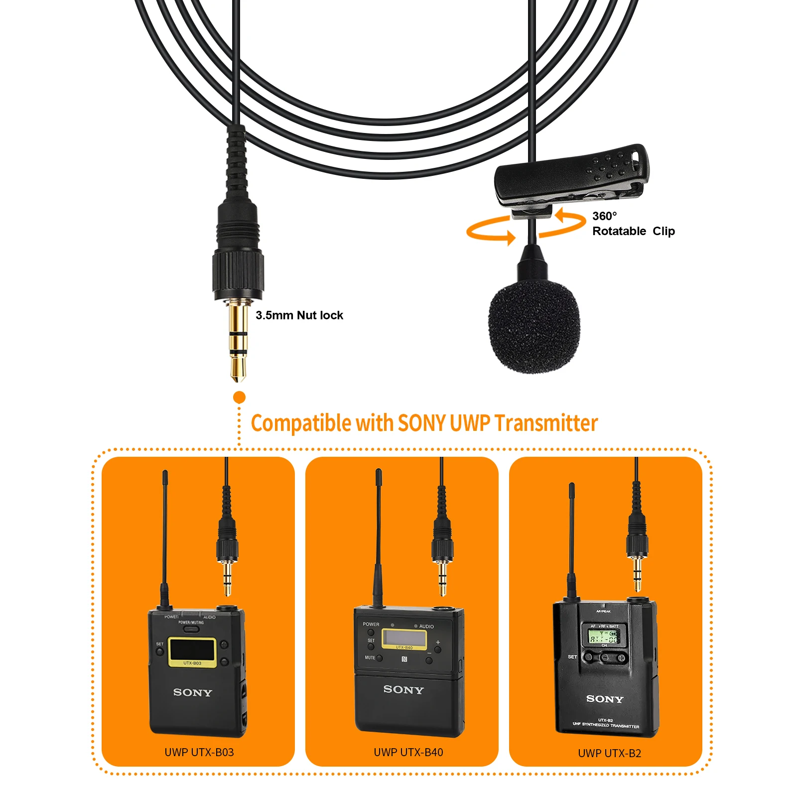 Canfon 전방향 콘덴서 미니 라발리에 마이크, 소니 UTX-B1 B2 B03 B40, UWP V1 D11 D21 무선 시스템과 호환
