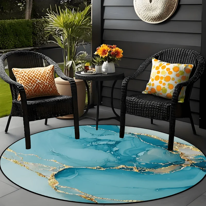 Round Home Floor Rug, Elegant Dark Stone Gilded Streak Pattern Circular Mat, Contemporary Glam Interior Floor Accent, Non‑Slip