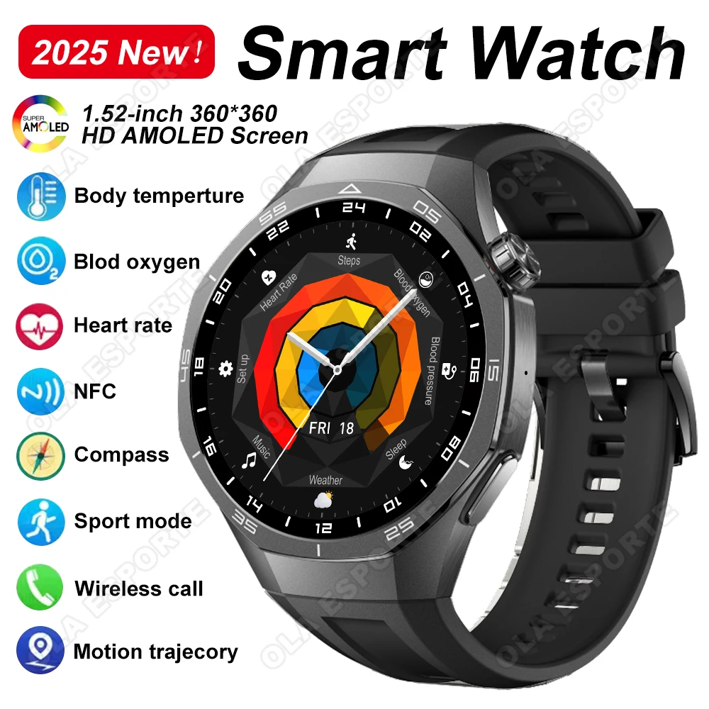 

NFC Smart Watch GT5 Pro 1.52" AMOLED Screen Bluetooth Call GPS Sports Tracking Smartwatch Heart Rate Sleep Monitoring Men Watche