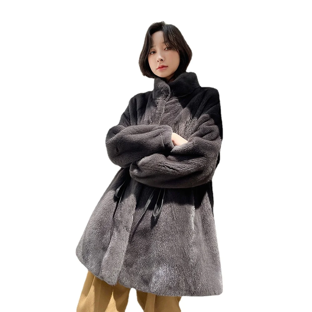 New Velvet Marten Overcoats Women's Mid-Length Young Fashion Fur Whole Mink Mink Coat