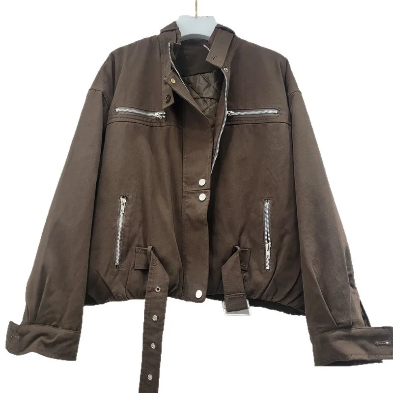 Korte jassen Parka's Dames Ritsjassen Opstaande kraag Casual losse Y2k Streetwear Elegante jas Werkjas Herfst Winter 2025