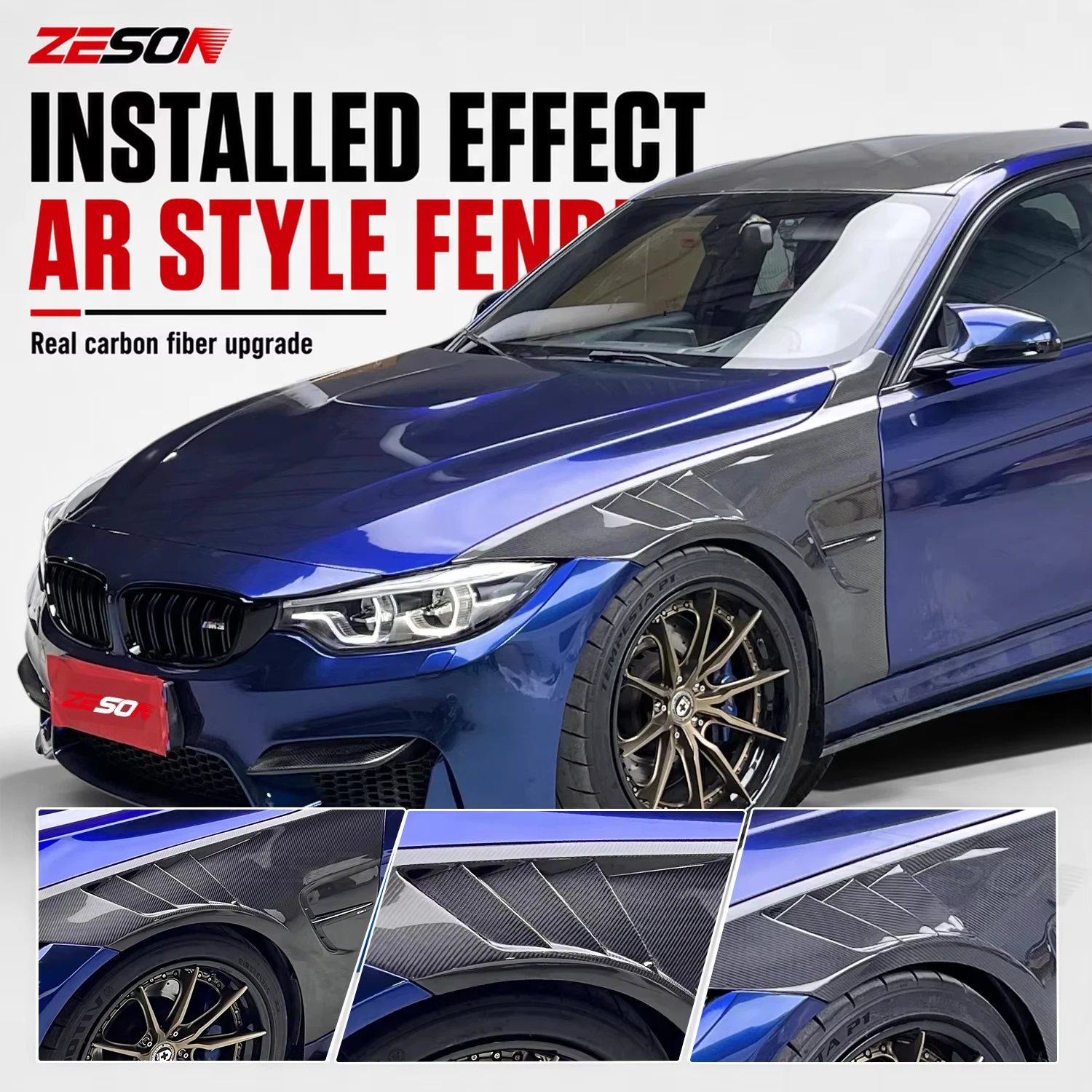 ZESON Dry Carbon Fiber AR Style Vented Fender for BMW M4 F82 F83 Coupe Convertible 2014-2018