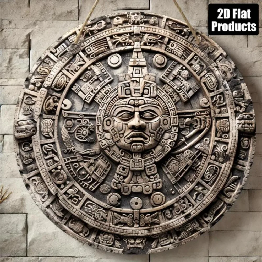 Dinding Kalendar Maya Bulat 1 pieza 20,32x20,32cm - Reka Aztec Rumit y Simbol Rom - Hiasan Rumah/Bar/Kafe & Hadiah Percutian