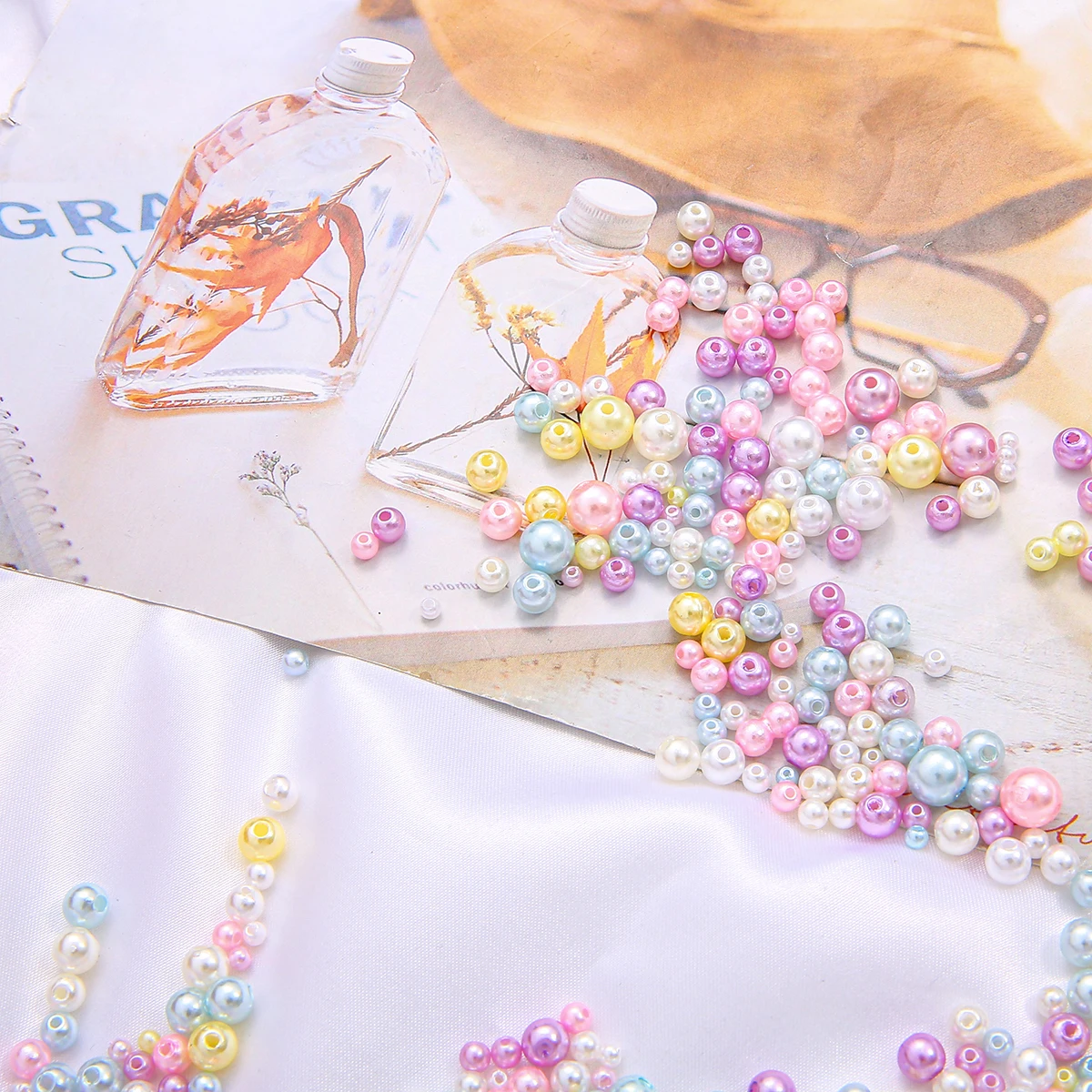 150Pcs Mix Size 3-8mm Beads With Hole Colorful Pearls Round Acrylic Imitation Pearl for DIY Jewelry Making Necklace Bracelet