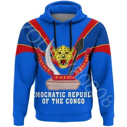 New African Region Democratic Republic of Congo Hoodie Fangs Style Retro Harajuku Athleisure 3D Printed Hoodie Sweater