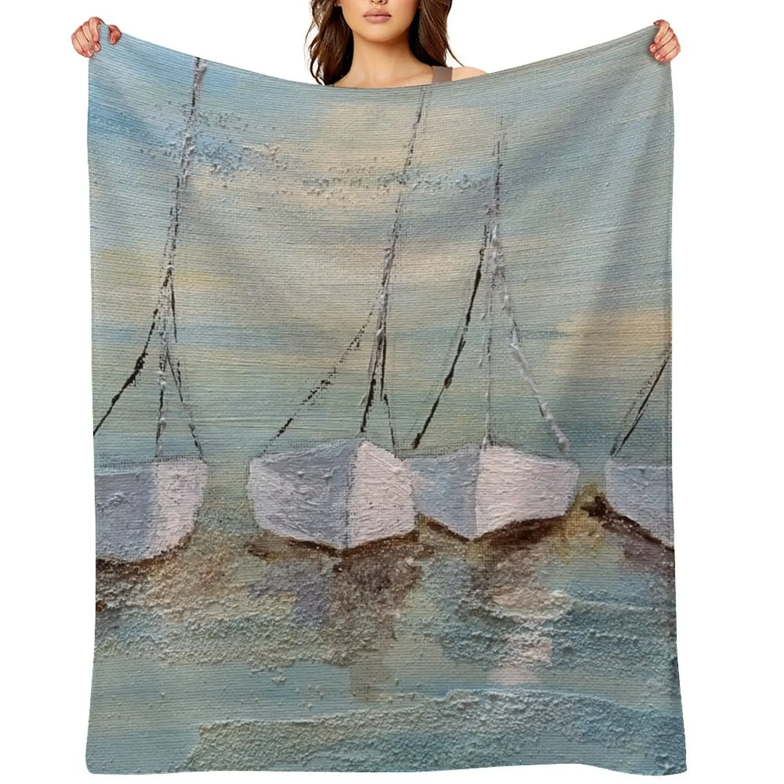 Sailboats in the harbor Throw Blanket Hairy Beach For Baby Thermal Blankets
